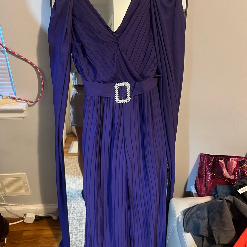 Boohoo Deep Purple Long Sleeve Jumpsuit